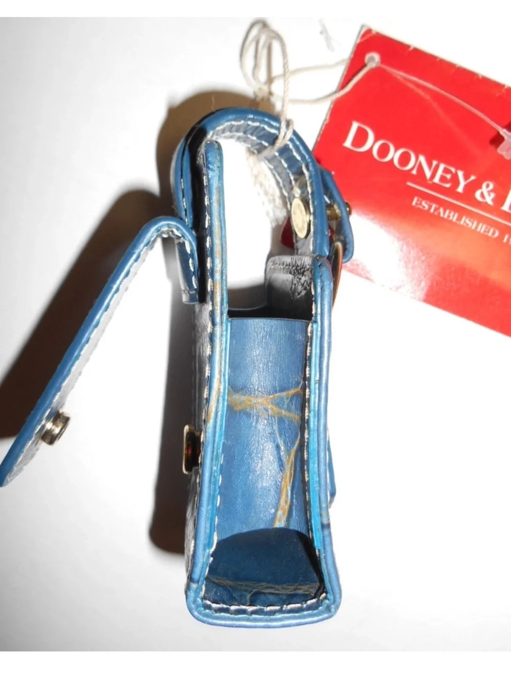 Dooney & Bourke Blue Leather Clip-On Phone Card Holder